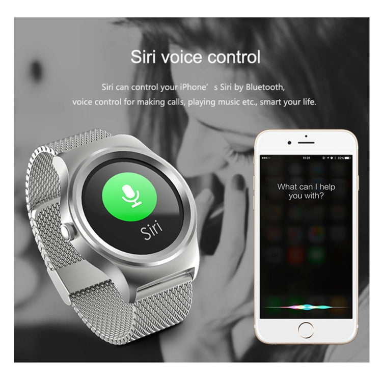 SMA-Round 1.28 inch Color Touch Screen Bluetooth Smart Watch, Waterproof, Support Voice Control / Heart Rate Monitor / Sleep Monitor / Bluetooth Camera, Compatible with Android and iOS System, SMA-Round/Silver Steel Strap, SMA-Round/Black Steel Strap