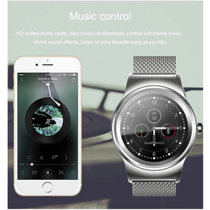 SMA-Round 1.28 inch Color Touch Screen Bluetooth Smart Watch, Waterproof, Support Voice Control / Heart Rate Monitor / Sleep Monitor / Bluetooth Camera, Compatible with Android and iOS System, SMA-Round/Silver Steel Strap, SMA-Round/Black Steel Strap