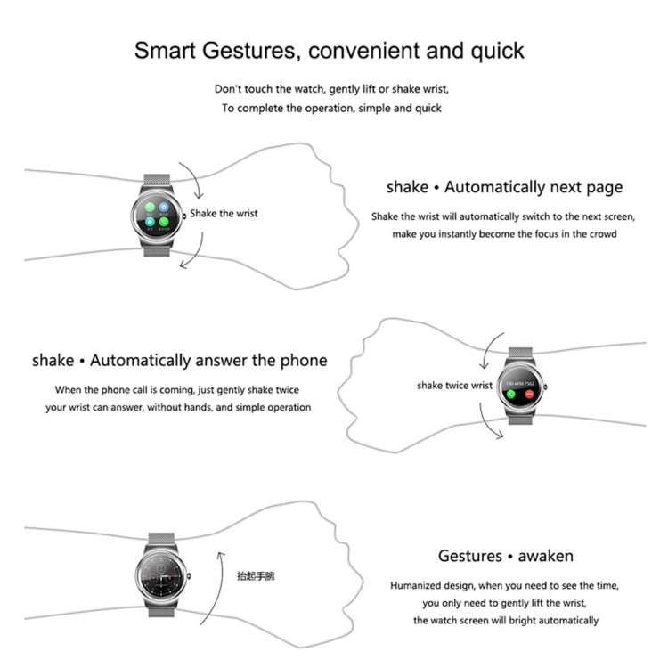 SMA-Round 1.28 inch Color Touch Screen Bluetooth Smart Watch, Waterproof, Support Voice Control / Heart Rate Monitor / Sleep Monitor / Bluetooth Camera, Compatible with Android and iOS System, SMA-Round/Silver Steel Strap, SMA-Round/Black Steel Strap