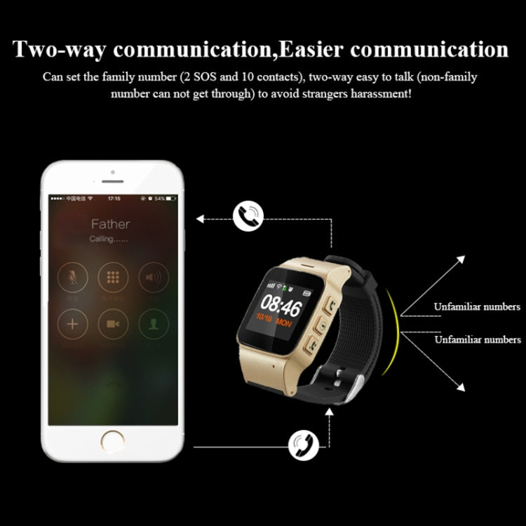 D99+ 1.22 inch HD LCD Screen GPS Smartwatch for the Elder Waterproof, Support GPS + LBS + WiFi Positioning / Two-way Dialing / Voice Monitoring / One-key First-aid / Wrist off Alarm / Safety Fence