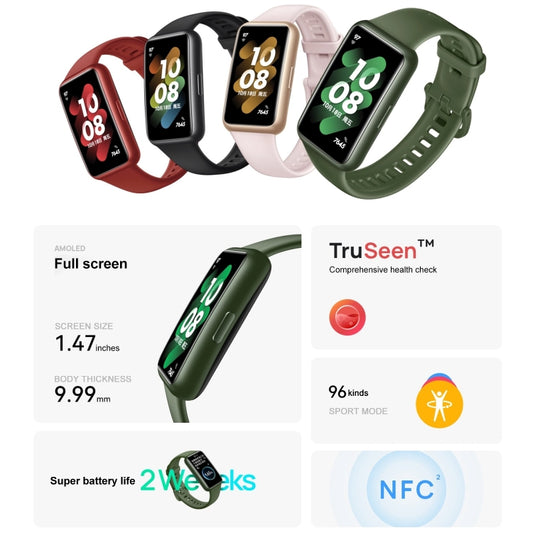 Original HUAWEI Band 7 NFC Edition, 1.47 inch AMOLED Screen Smart Watch, Support Blood Oxygen Monitoring / 14-days Battery Life, NFC / Black, NFC / Pink, NFC / Green