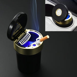 Multi-function Portable Creative LED Car Cigarette Ash Tray Ashtray with Clock