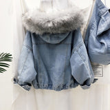 Velvet Thick Denim Jacket Female Winter Big Fur Collar Locomotive Lamb Coat Female Student Short Coat, Size: