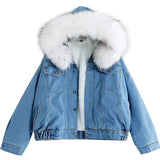 Velvet Thick Denim Jacket Female Winter Big Fur Collar Locomotive Lamb Coat Female Student Short Coat, Size: