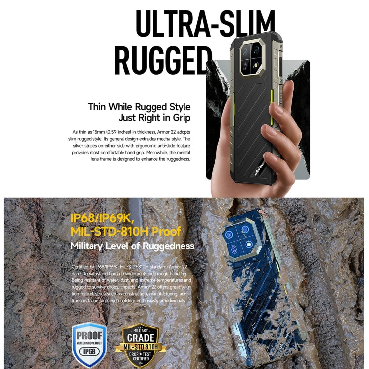 Ulefone Armor 22, IP68/IP69K Rugged Phone, 6.58 inch Android 13 MediaTek Helio G96 Octa Core, Network: 4G, NFC, OTG