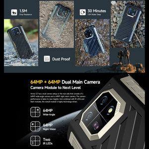 Ulefone Armor 22, IP68/IP69K Rugged Phone, 6.58 inch Android 13 MediaTek Helio G96 Octa Core, Network: 4G, NFC, OTG