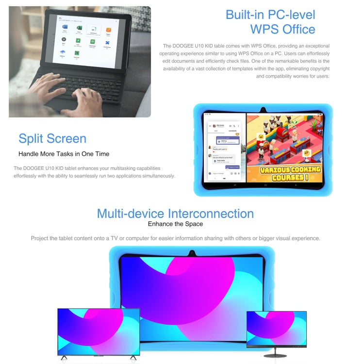 DOOGEE U10 KID Tablet 10.1 inch, Android 13 RK3562 Quad Core Support Parental Control, Global Version with Google Play, EU Plug, U10 Kid