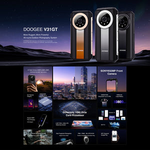 DOOGEE V31GT,  Thermal Imaging Camera, Side Fingerprint, 10800mAh Battery,  Memory 12GB (extended 8GB virtual RAM up to 20GB RAM DDR4X) ROM 256GB, 6.58 inch