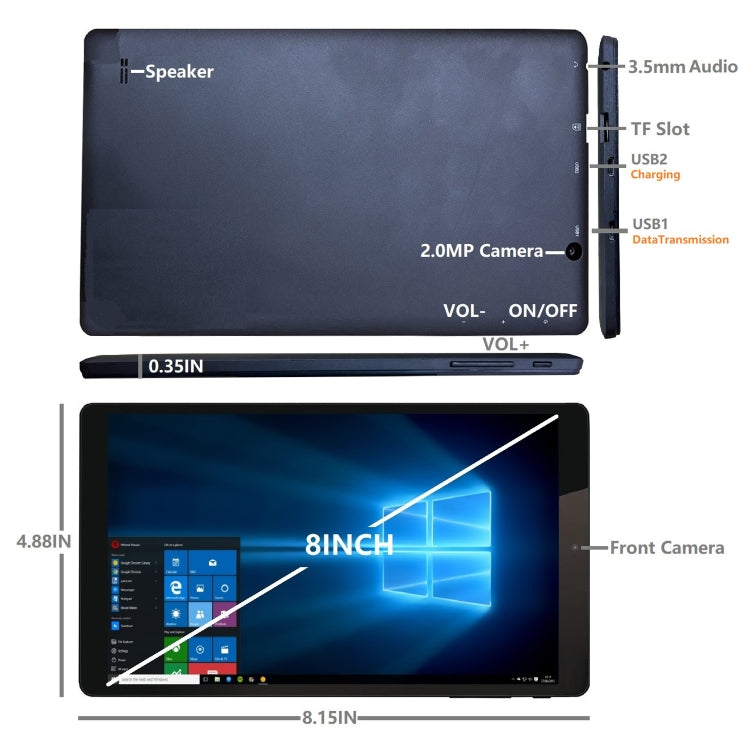 HSD8001 8 inch Tablet PC, Windows 10, Intel Atom Z8350 Quad Core, Support Bluetooth & WiFi