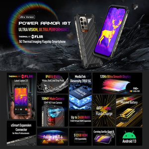 Ulefone Power Armor 18T Ultra Version 5G Thermal Imaging Rugged Phone, Side Fingerprint, 6.58 inch Android 13 MediaTek Dimensity 7050 Octa Core up to 2.6GHz, Network: 5G, NFC, OTG