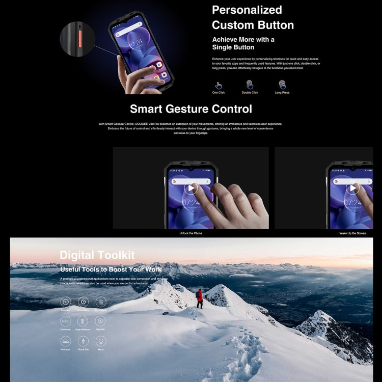 DOOGEE V30 Pro,  200MP Camera, Side Fingerprint, 10800mAh Battery, 12GB (extended 20GB virtual RAM up to 32GB RAM) ROM 512GB, 6.58 inch