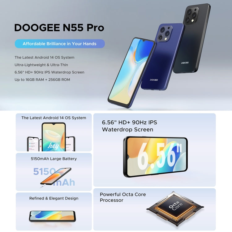 DOOGEE N55 Pro, 6.56 inch Android 14 Spreadtrum T606 Octa Core, Network: 4G