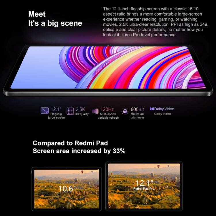 Xiaomi Redmi Pad Pro 12.1 inch Tablet PC Global, HyperOS Qualcomm Snapdragon 7s Gen2 Octa Core, 10000mAh Battery