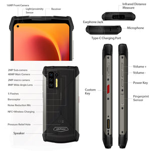 Quad Back Cameras, IP68/IP69K Waterproof Dustproof Shockproof, Face ID & Fingerprint Identification, 13200mAh Battery, 6.81 inch Android 11 MTK Helio G95 Octa Core up to 2.05GHz, Network: 4G, OTG, NFC