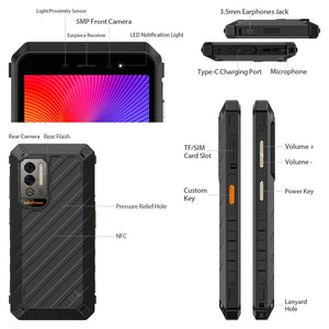 IP68/IP69K Waterproof Dustproof Shockproof, Dual Back Cameras, Face Unlock, 5.45 inch Android 12 MediaTek Helio G25 MT6762VWB Octa Core up to 2.0GHz, Network: 4G, NFC, OTG