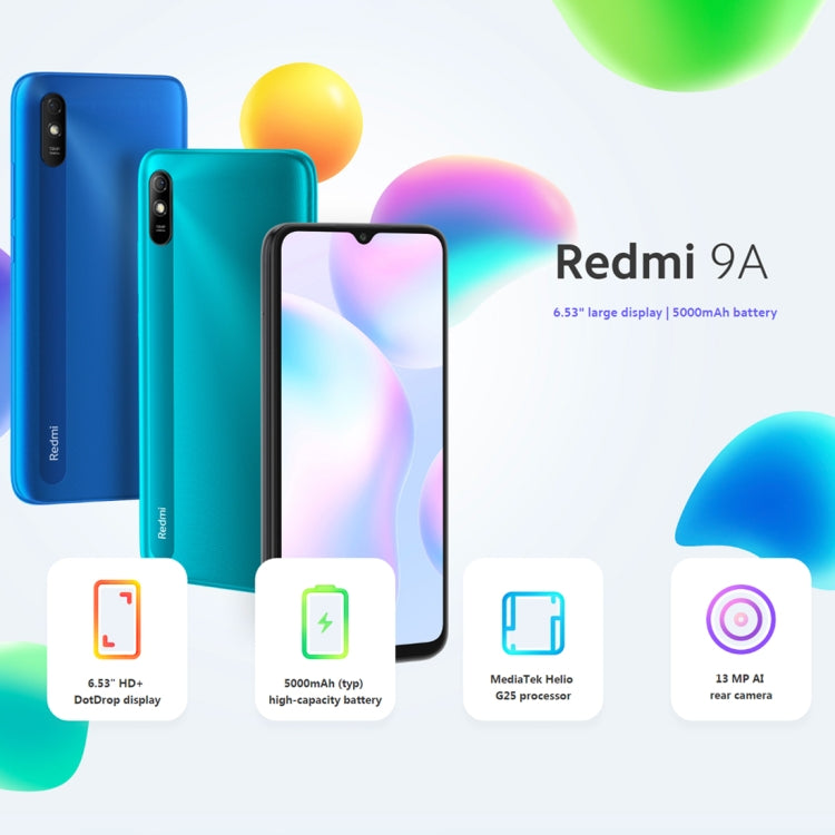 Redmi 9A, RAM+ROM(4GB+64GB), Dual Sim, 5000mAh Battery, Face Identification, 6.53 inch