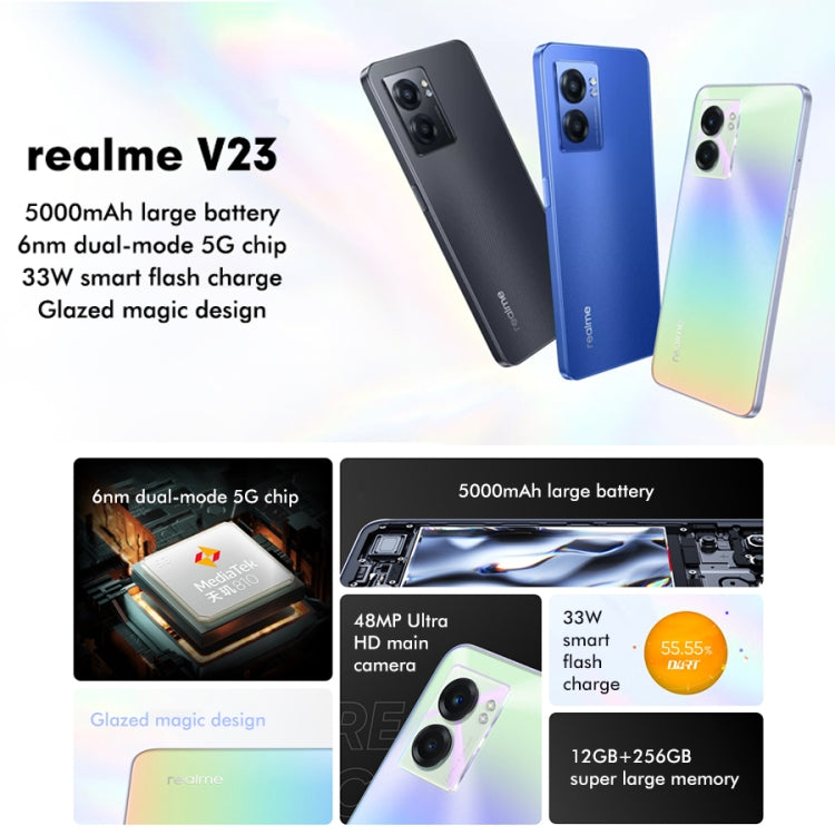 Realme V23, 5G, Dual Sim, 33W Smart Flash Charge, 256GB ROM, 12GB RAM, 6.58 inch