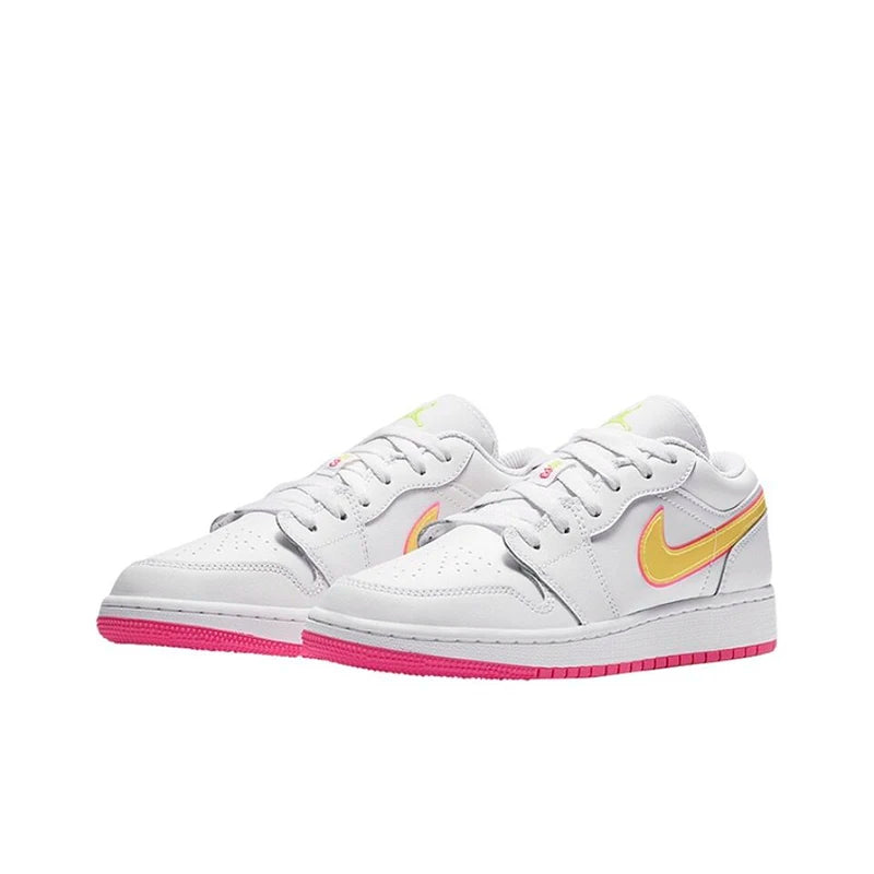 Original Air Jordan 1 Low "Cherry" Pink GS Size For Women's Non-Slip Low-Top Retro Classic Basketball Shoes Sneakers 554723-106