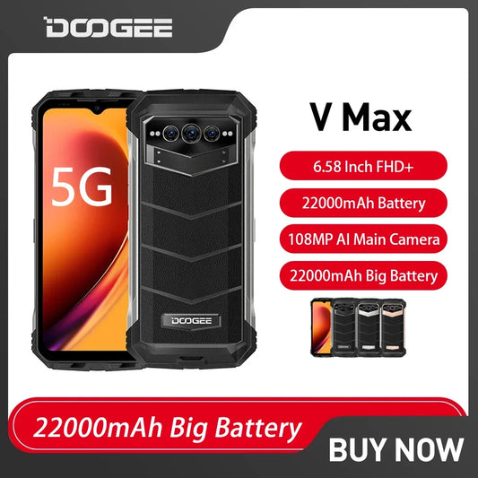 DOOGEE V Max 22000mAh 5G Rugged Smartphone  Android 12GB+256GB  6.58 Inch 108MP 120Hz 33W Fast Charge NFC Cell Phone On Sale