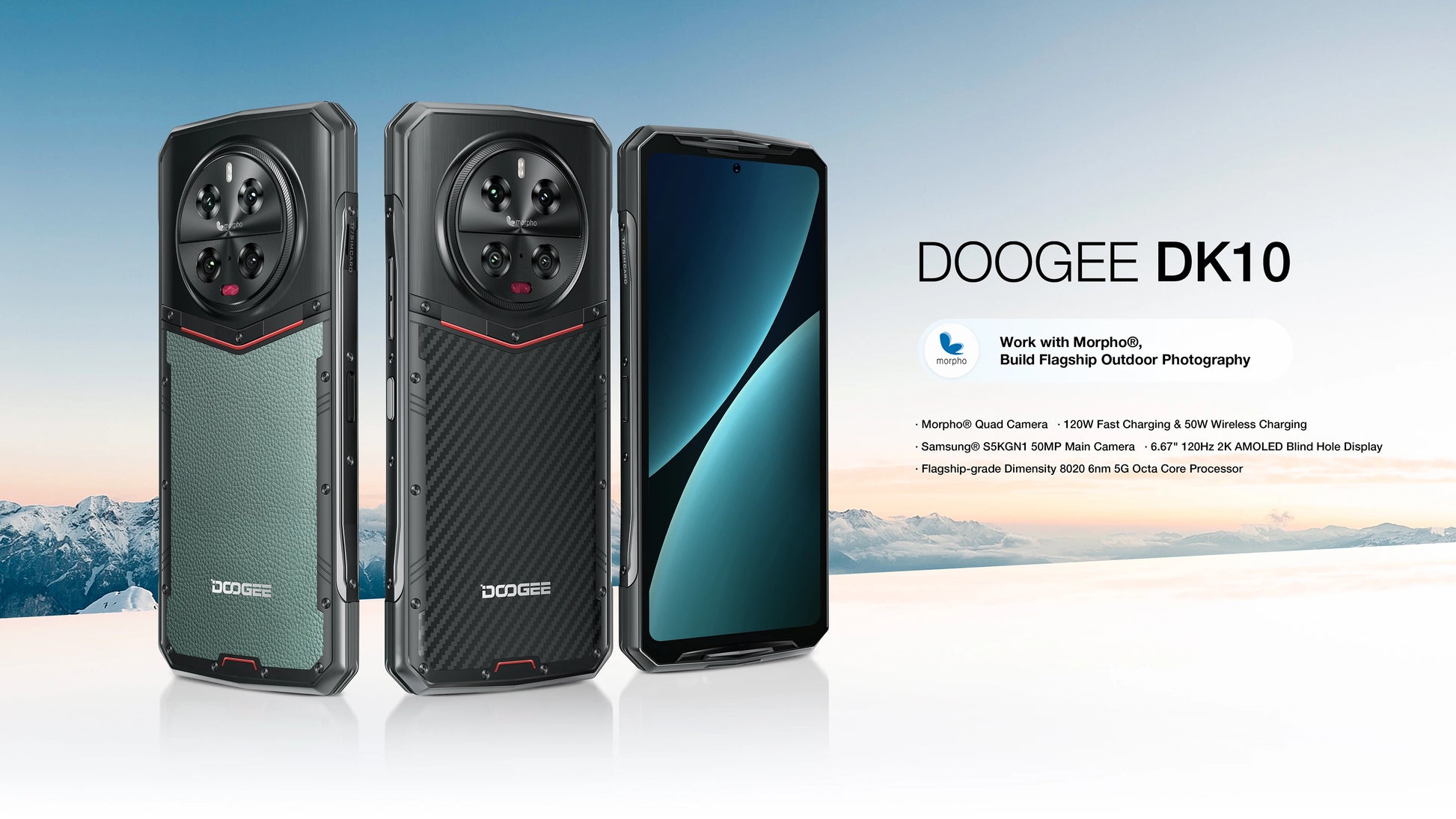 DOOGEE DK 10 5G Rugged Phone Dimensity 8020 Morpho Quad Camera 50MP 6.67" 120Hz 2.5K AMOLED 120W 32 GB+512 GB