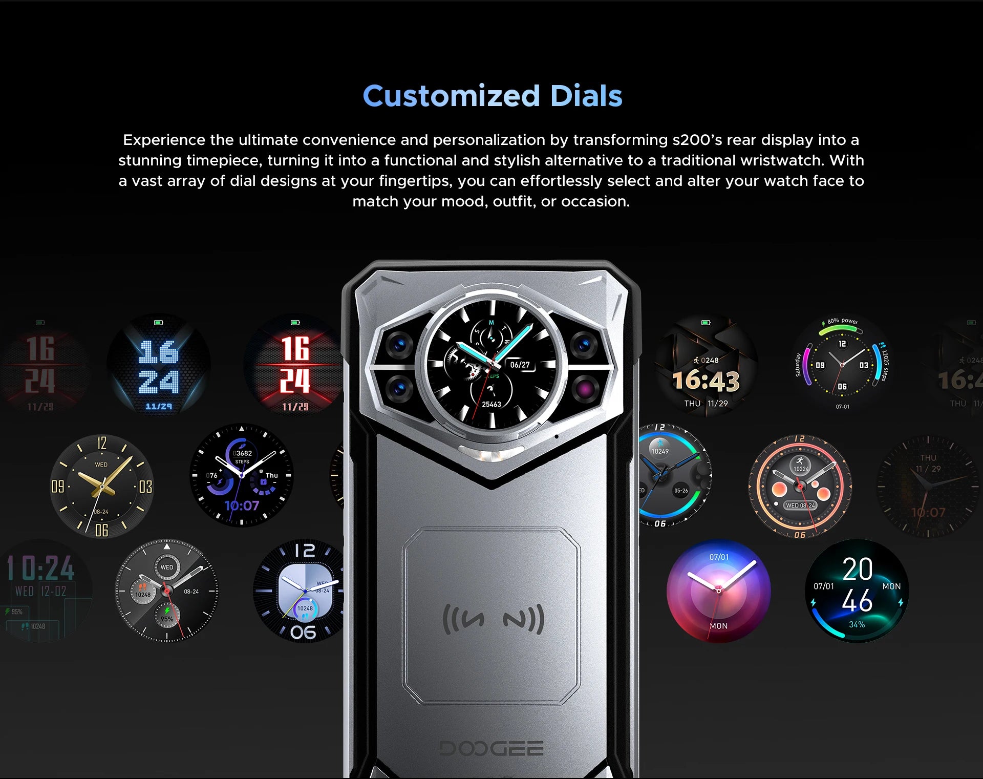 Global Version DOOGEE S200 5G Rugged Phone 6.72" 120Hz Display 100MP AI Main Camera 1.32" Rear Display 10100mAh Android 14 NFC