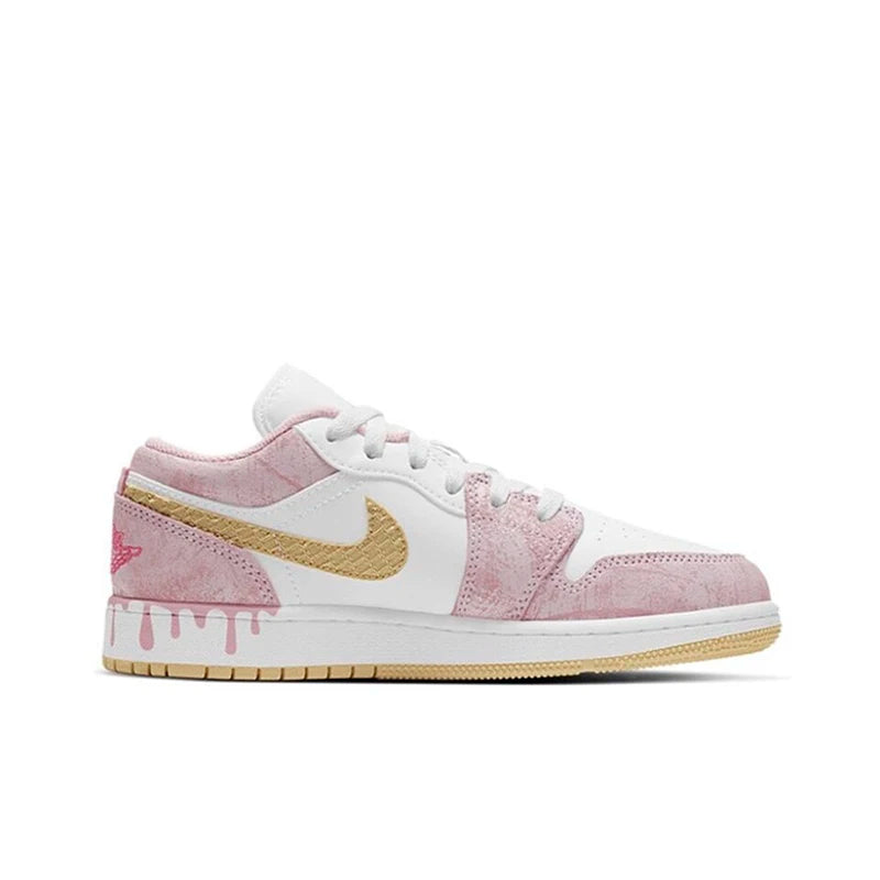 Original Air Jordan 1 Low "Cherry" Pink GS Size For Women's Non-Slip Low-Top Retro Classic Basketball Shoes Sneakers 554723-106