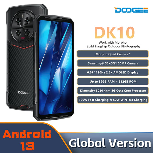 DOOGEE DK 10 5G Rugged Phone Dimensity 8020 Morpho Quad Camera 50MP 6.67" 120Hz 2.5K AMOLED 120W 32 GB+512 GB