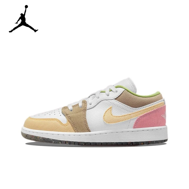 Original Air Jordan 1 Low "Cherry" Pink GS Size For Women's Non-Slip Low-Top Retro Classic Basketball Shoes Sneakers 554723-106