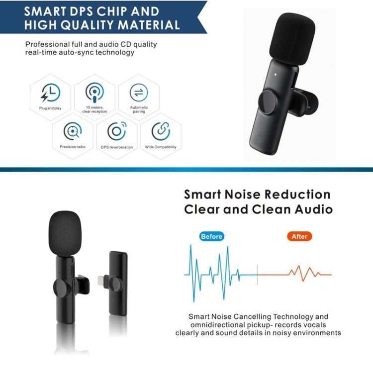 Bluetooth  Mini Microphone Wireless Lavalier Noise Reduction Microphone for iPhone / iPad, with 8 Pin Receiver