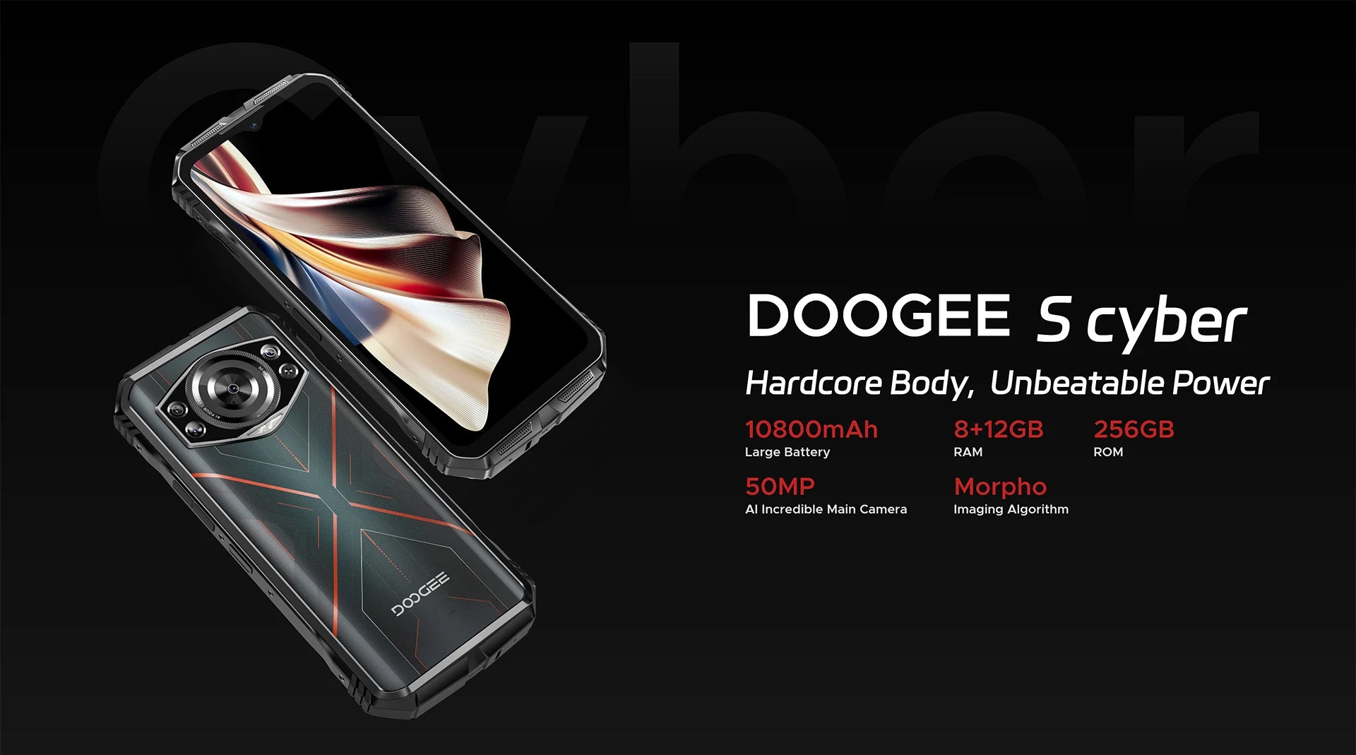 DOOGEE S Cyber Rugged Phone 6.58" 90Hz IPS Screen 10800mAh Large Battery 8GB+256GB 50MP AI Main Camera Android 14