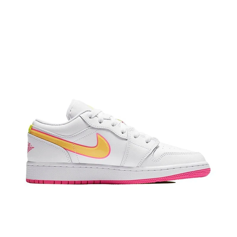 Original Air Jordan 1 Low "Cherry" Pink GS Size For Women's Non-Slip Low-Top Retro Classic Basketball Shoes Sneakers 554723-106