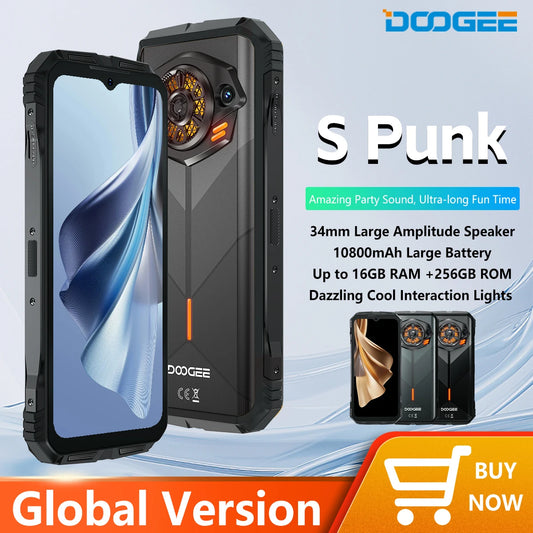 DOOGEE S Punk Rugged Phone LED Light Effect 6.58" 90Hz Display 6GB+256GB 34mm Large Amplitude Speake Android 14