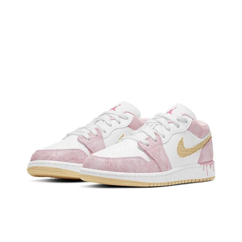 Original Air Jordan 1 Low "Cherry" Pink GS Size For Women's Non-Slip Low-Top Retro Classic Basketball Shoes Sneakers 554723-106