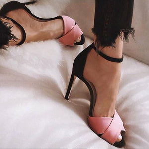 Women Open Toe High Heel Stiletto Colorblock Sandals