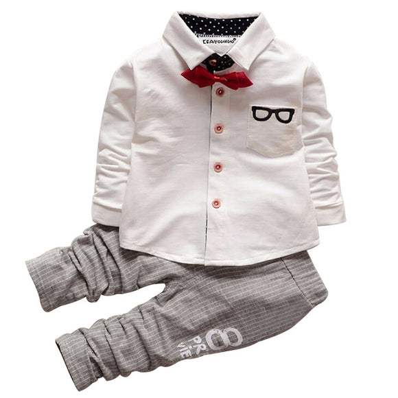 Boys Bow Tie Long Sleeve Top + Letter Print Pattern Pants Set