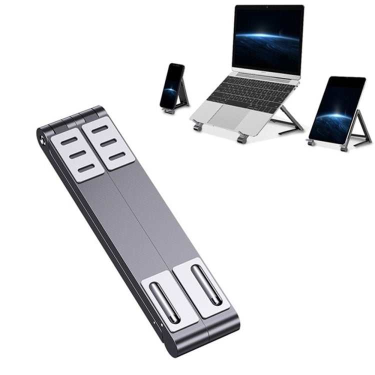 Metal Laptop Stand Computer Cooling Folding Mini Flat Raised Bracket, Gray, Silver