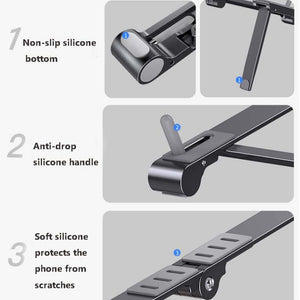 Metal Laptop Stand Computer Cooling Folding Mini Flat Raised Bracket, Gray, Silver