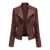 Women Short Leather Jacket Slim Jacket Motorcycle Suit, Series 3