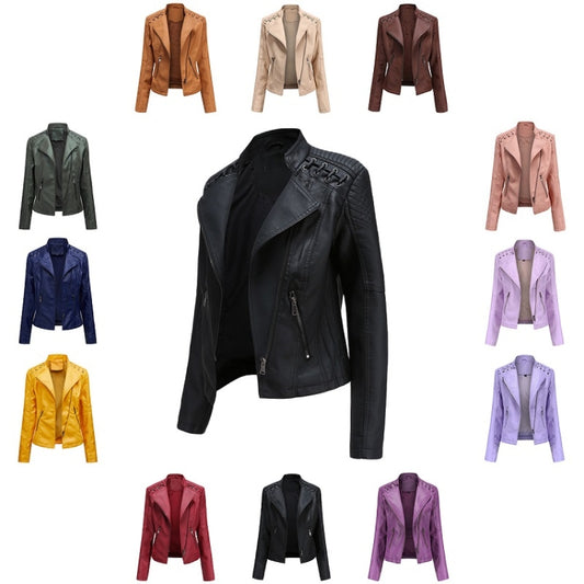 Women Short Leather Jacket Slim Jacket Motorcycle Suit, Series 1