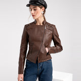 Women Short Leather Jacket Slim Jacket Motorcycle Suit, Series 3