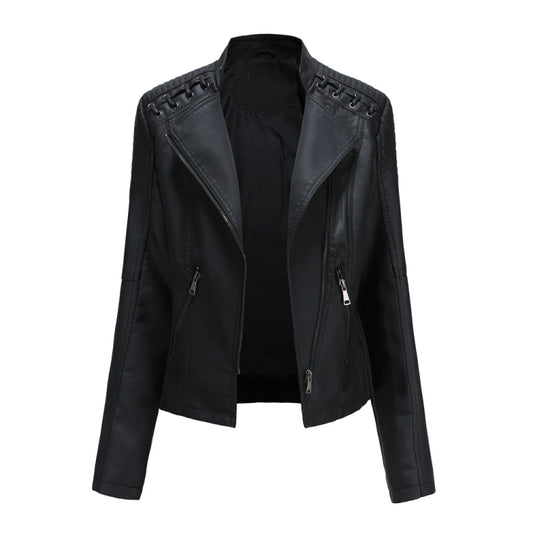 Women Short Leather Jacket Slim Jacket Motorcycle Suit, Series 2