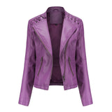 Women Short Leather Jacket Slim Jacket Motorcycle Suit, Series 3