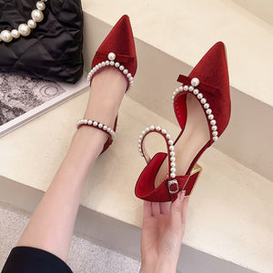 Pointed Toe Chunky Heel High Heels Single Shoes Women Buckle Sandals