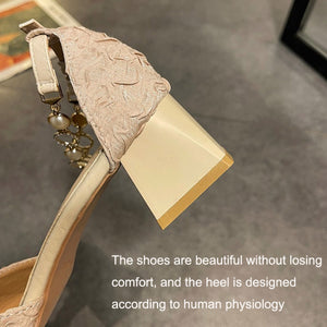 Women Bag-toe Sandals With Word Buckle Thick Heel High Heels