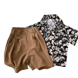 Boys Floral Shirt + Shorts Pants Set Summer Thin Children Short-sleeved Shirt