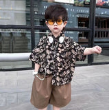 Boys Floral Shirt + Shorts Pants Set Summer Thin Children Short-sleeved Shirt