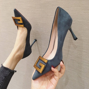 Women Suede High Heels Stiletto Pointed Toe Work Shoes Professional Etiquette Shoes, Series 1