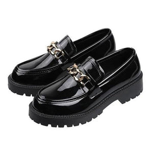 Slip-On Loafers Flat Preppy Style Women Leather Shoes