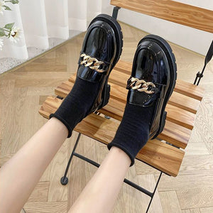 Slip-On Loafers Flat Preppy Style Women Leather Shoes