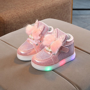 Cartoon Children Shoes Colorful Diamonds With LED Light Light-Up Baby Footwear